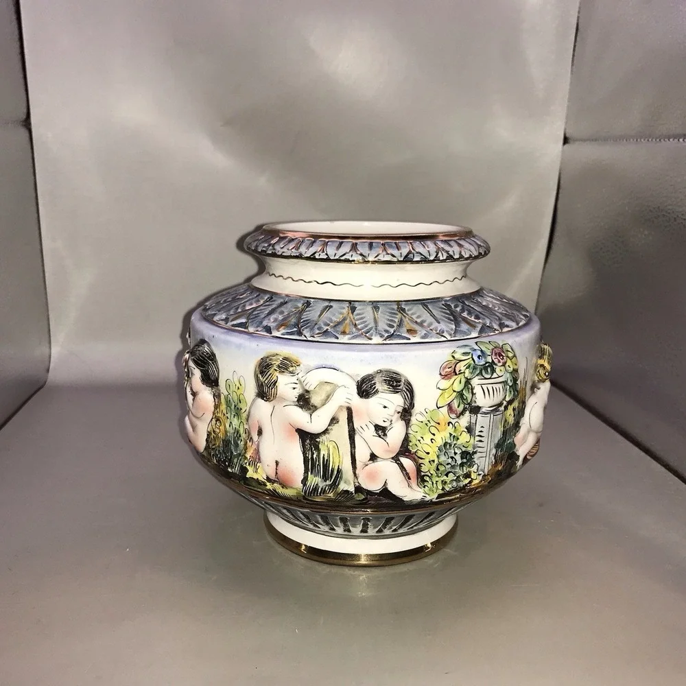 Vintage Capodimonte Vase Bowl Made In Italy NO LID‎